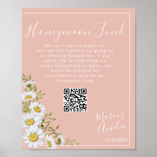 Daisies Honeymoon Fund QR Code Sign Poster (Voorkant)