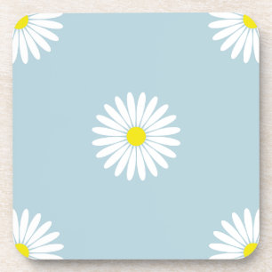 Daisies Illustratief LG Patroon op Bord Blauw Bier Onderzetter