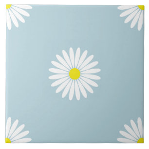 Daisies Illustratief LG Patroon op Bord Blauw Tegeltje