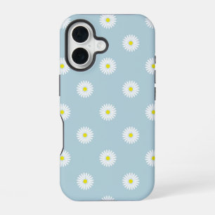 Daisies Illustratief Patroon op Bord Blauw iPhone 16 Hoesje
