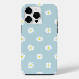 Daisies Illustratief Patroon op Bord Blauw iPhone 14 Pro Max Hoesje