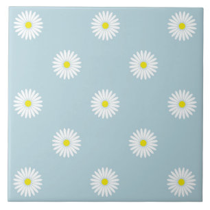 Daisies Illustratief Patroon op Bord Blauw Tegeltje
