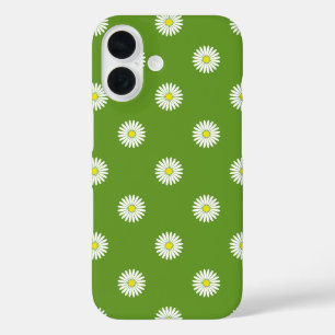 Daisies Illustratief Patroon op Groen iPhone 16 Hoesje