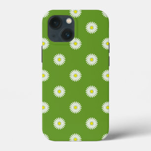 Daisies Illustratief Patroon op Groen iPhone 13 Mini Hoesje