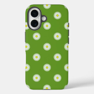 Daisies Illustratief Patroon op Groen iPhone 16 Hoesje