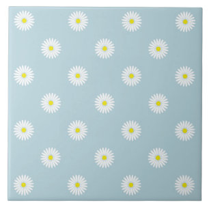 Daisies Illustratief RPT Patroon op Bord Blauw Tegeltje