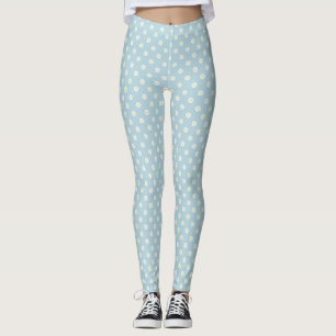 Daisies Illustratief SML Patroon op Bord Blauw Leggings