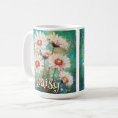 Daisies Impressionistic Floral Teal Personalized Koffiemok (Voorkant links)