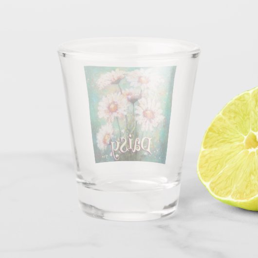 Daisies Impressionistic Floral Teal Personalized Shot Glas (Achterkant)