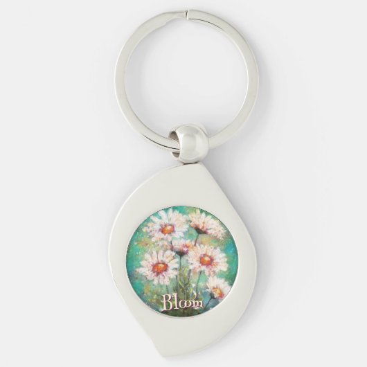 Daisies Impressionistic Floral Teal Personalized Sleutelhanger (Voorkant)