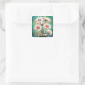 Daisies Impressionistic Floral Teal Personalized Vierkante Sticker (Tas)