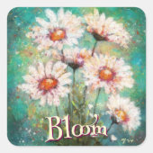 Daisies Impressionistic Floral Teal Personalized Vierkante Sticker (Voorkant)