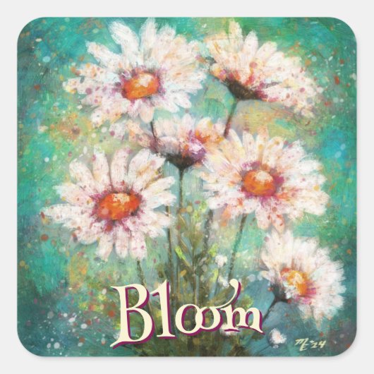 Daisies Impressionistic Floral Teal Personalized Vierkante Sticker (Voorkant)