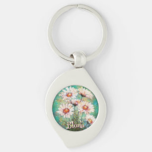 Daisies Impressionistische Bloemen Teal Persoonlij Sleutelhanger
