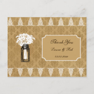 Daisies in Mason Jar, Burlap bruiloft Dank u Briefkaart