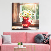 Daisies in rode pitcher door zonnig raam canvas afdruk (Insitu (Woonkamer))