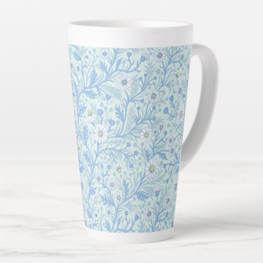 Daisies in white and blue on sea glass latte mok (Rechterhoek)