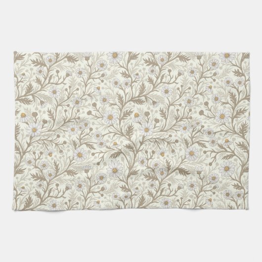 Daisies in white and brown on off white theedoek (Horizontaal)