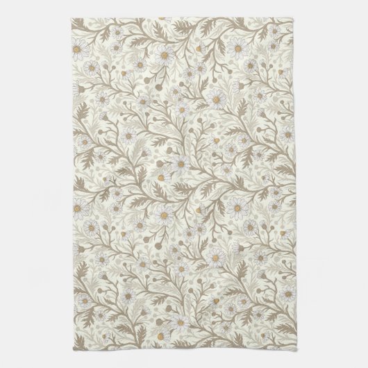 Daisies in white and brown on off white theedoek (Verticaal)