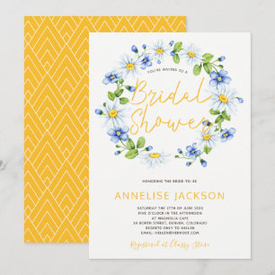 Daisies krans geel blauw vrijgezellenfeest kaart