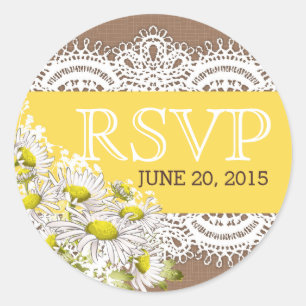 Daisies Lace Burlap Rustiek RSVP Label