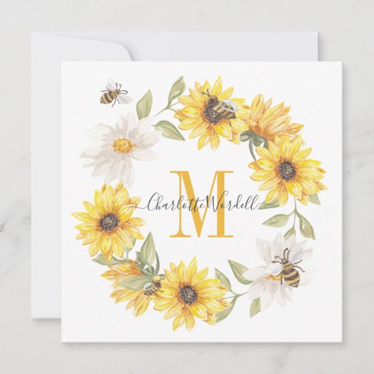 Daisies Monogram Notitiekaartje (Voorkant)