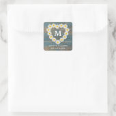  Daisies Monogram Wedding Blue Wood Vierkante Sticker (Tas)