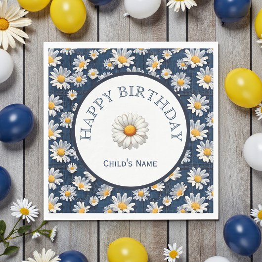 Daisies on Blue Denim Birthday  Servet