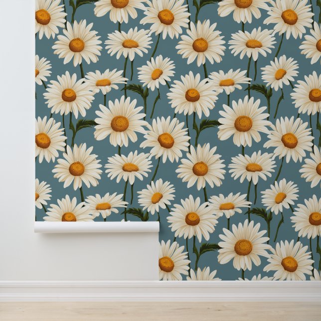 Daisies op blauw behang (Applicatie)