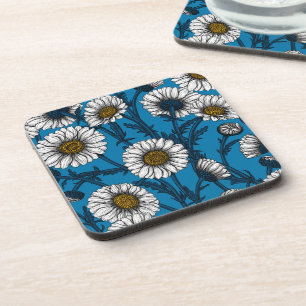 Daisies op blauw bier onderzetter