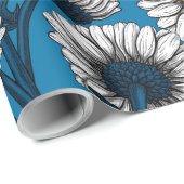 Daisies op blauw cadeaupapier (Rol Hoek)