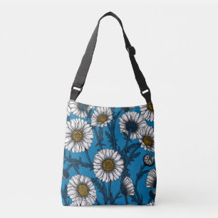 Daisies op blauw crossbody tas