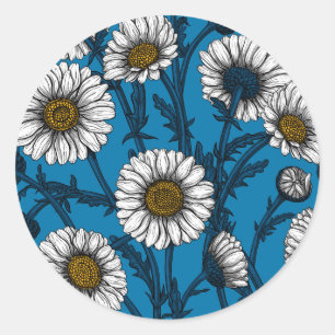 Daisies op blauw ronde sticker