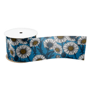 Daisies op blauw satijnlint lint
