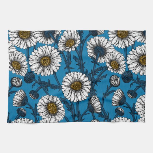 Daisies op blauw theedoek (Horizontaal)