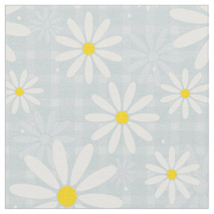Daisies op bleke blauw gingham plaid stof