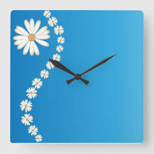 Daisies op Blue Square Wall Clock Vierkante Klok