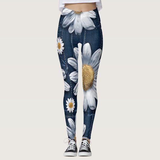 Daisies op denim leggings (Voorkant)