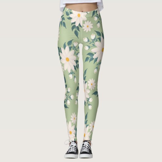 Daisies op pastelgroene achtergrond leggings (Voorkant)