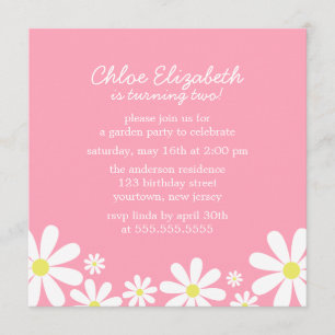 Daisies op Roze Meisje Verjaardagsfeest Kaart