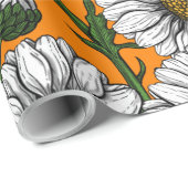 Daisies op sinaasappel cadeaupapier (Rol Hoek)