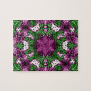 Daisies Paarse en groene fractaalkunst Legpuzzel