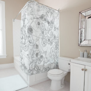Daisies prairie gris clair motif rideau de douche