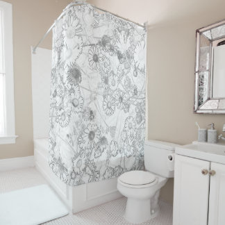 Daisies prairie gris clair motif rideau de douche
