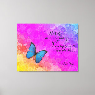 Daisies Rainbow Colors Blu Butterfly Lao Tzu Quote Canvas Afdruk