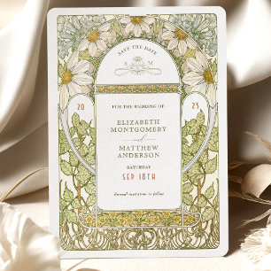 Daisies Save the Date Art Nouveau Mucha Kaart