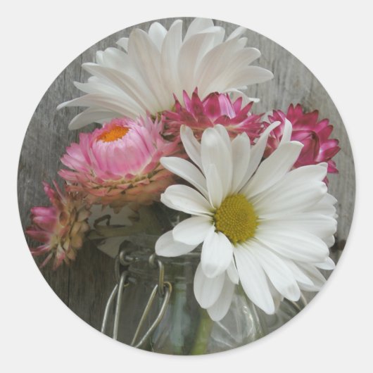 Daisies & Strawflowers in een Sticker van Jar & Ba (Voorkant)
