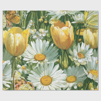 Daisies, Tulips & Butterflies illustrations Cadeaupapier