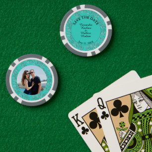 Daisies Turquoise Bewaar de datum & Fotokaart Poker Chips