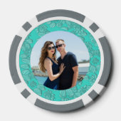 Daisies Turquoise Bewaar de datum & Fotokaart Poker Chips (Achterkant)